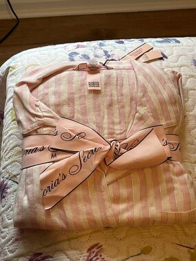 Victoria's Secret Pink & Cream Striped Metallic-Thread Pajama Set